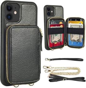 img 4 attached to 📱 ZVE iPhone 12 Mini Crossbody Case Wallet with Card Holder Wrist Strap, Leather Purse Cover for Women, iPhone 12 Mini Wallet Case, 5.4 inch-Black