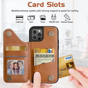 img 3 attached to 📱 LOHASIC iPhone 12 Pro Max Wallet Case for Men and Women, PU Leather Protective Cover with 5 Card Slots, Credit Holder, Kickstand, and Magnetic Closure – Brown, Fancy Travel Photo Pocket Design for 6.7-Inch iPhone 12 ProMax