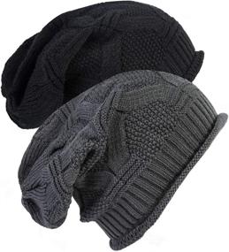 img 4 attached to 2-Pack Unisex Winter Knit Soft Beanie Hat for Women and Men - Slouchy Style