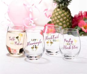 img 3 attached to 🍷 Lillian Rose Flamingo Party Stemless Wine Glasses Set of 4 with Sayings, Multi, 3.25x3.25x4.75