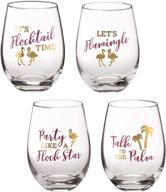 🍷 lillian rose flamingo party stemless wine glasses set of 4 with sayings, multi, 3.25x3.25x4.75 логотип