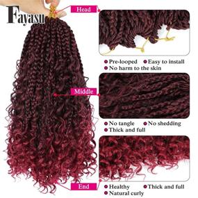 img 1 attached to 👩 Fayasu Boho Box Braids Crochet Hair: 14inch Black Women's Synthetic Braiding Extension - 8 Pack with Curly Ends - Goddess Box Braids