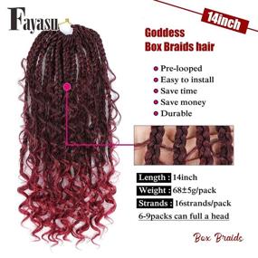 img 2 attached to 👩 Fayasu Boho Box Braids Crochet Hair: 14inch Black Women's Synthetic Braiding Extension - 8 Pack with Curly Ends - Goddess Box Braids