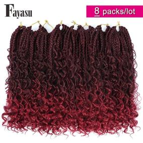 img 3 attached to 👩 Fayasu Boho Box Braids Crochet Hair: 14inch Black Women's Synthetic Braiding Extension - 8 Pack with Curly Ends - Goddess Box Braids