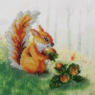 🐿️ squirrel nut embroidery kit: contemporary bead cross stitch with preciosa glass seed beads for needlepoint, handcraft, tapestry, and needle arts decor logo