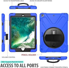img 3 attached to 💪 BRAECN Shockproof Rugged iPad 9.7 Case with Pencil Holder – Protective Drop-proof Cover with Hand Strap, Kickstand, and Detachable Shoulder Strap for 6th Generation iPad 9.7 Inch Tablet in Blue