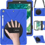 💪 braecn shockproof rugged ipad 9.7 case with pencil holder – protective drop-proof cover with hand strap, kickstand, and detachable shoulder strap for 6th generation ipad 9.7 inch tablet in blue logo
