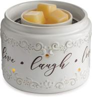 candle warmers etc. illuminaire live, laugh, love fan fragrance warmer: a whisper quiet scent circulator for a fresh and cozy atmosphere - white with brown логотип