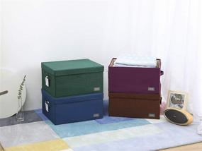 img 1 attached to YueYue Foldable Storage Large Clothes Box Fabric—Collapsible Cube Bins with Lid (Dark Green, 2 Pack)