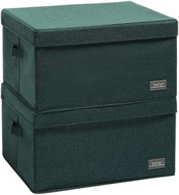 img 4 attached to YueYue Foldable Storage Large Clothes Box Fabric—Collapsible Cube Bins with Lid (Dark Green, 2 Pack)