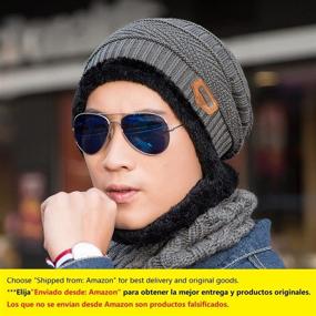 img 3 attached to 🧤 Winter Knit Beanie Hat Neck Warmer Gloves Set: Fleece Lined Skull Cap, Infinity Scarves & Touch Screen Mittens for Men Women