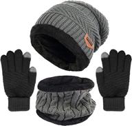 🧤 winter knit beanie hat neck warmer gloves set: fleece lined skull cap, infinity scarves & touch screen mittens for men women logo