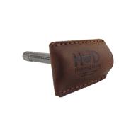 🪒 leather double edge safety razor head protective sheath with handmade shaving travel cover in bourbon brown - hide & drink logo