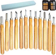 🔪 complete 14 piece wood carving tools set with whetstone and protective case - ideal for beginners, wood blocks, basswood, and softwoods logo