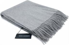 img 4 attached to 🧣 Плед из 100% чистого кашемира с бахромой от State Cashmere - роскошно мягкий и теплый (серый меланж, один размер)