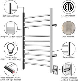 img 1 attached to 🔥 HEATGENE Wall Mounted Electric Towel Warmer, Hardwired Narrow (19.7in) Compact Heated Towel Rack - Brushed Finish