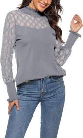 img 4 attached to 👚 ZHENWEI Women Casual Lace Top Turtleneck Crew Stretch Slim Shirt: Long Sleeve & Sleeveless Options