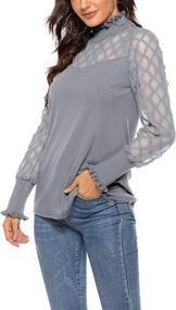 img 2 attached to 👚 ZHENWEI Women Casual Lace Top Turtleneck Crew Stretch Slim Shirt: Long Sleeve & Sleeveless Options