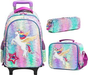 img 4 attached to 🦄 Unicorn Reversible Rolling Backpack with Wheels