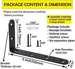 img 3 attached to Set of 8 Heavy Duty Black Steel L Corner Braces for 5 InchX3 Inch Shelves - Decorative Joint Angle Brackets with Screws - Wall Hanging Shelf Brackets (125X75mm)