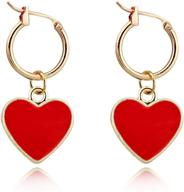 💎 14k gold plated cz huggie earrings with red enamel heart ear cuff - tiny small hoop earrings + initial huggies - minimal jewelry for women girls | onlyjump logo