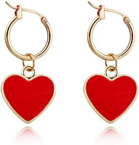 img 4 attached to 💎 14K Gold Plated CZ Huggie Earrings with Red Enamel Heart Ear Cuff - Tiny Small Hoop Earrings + Initial Huggies - Minimal Jewelry for Women Girls | ONLYJUMP