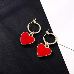 img 1 attached to 💎 14K Gold Plated CZ Huggie Earrings with Red Enamel Heart Ear Cuff - Tiny Small Hoop Earrings + Initial Huggies - Minimal Jewelry for Women Girls | ONLYJUMP