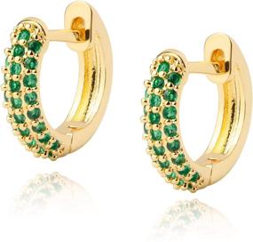 img 4 attached to LAVLA CZ Huggie Hoop Earrings: 14k Gold Plated, Cubic Zirconia Small Wide Hoop Earrings Ideal for Women and Teen Girls