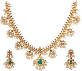 img 4 attached to Tarinika Antique Gold Plated Necklace Earrings Women's Jewelry