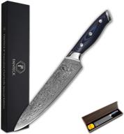 🔪 premium 8-inch damascus chef knife by fanteck - ultra sharp vg-10 high carbon stainless steel, 67 layers, for kitchen meat cutting and more - ergonomic blue g10 handle in gift box logo