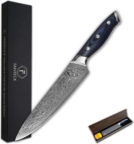 img 4 attached to 🔪 Premium 8-Inch Damascus Chef Knife by FANTECK - Ultra Sharp VG-10 High Carbon Stainless Steel, 67 Layers, for Kitchen Meat Cutting and More - Ergonomic Blue G10 Handle in Gift Box