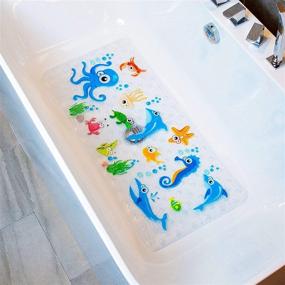 img 2 attached to 🐝 BeeHomee Cartoon Non Slip Bathtub Mat for Kids - XL Size Anti Slip Shower Mats for Toddlers, Children, Baby Floor Tub Mats - Blue Ocean Design - 35x16 Inch