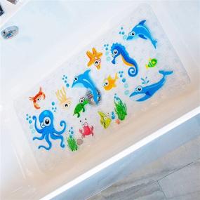 img 4 attached to 🐝 BeeHomee Cartoon Non Slip Bathtub Mat for Kids - XL Size Anti Slip Shower Mats for Toddlers, Children, Baby Floor Tub Mats - Blue Ocean Design - 35x16 Inch