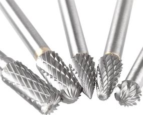 img 1 attached to 🔧 Acrux7 5-Piece Carbide Rotary Burr Set - 6 mm Shank, 8mm Head - Double Cut Tungsten Carbide Burr Bits for DIY Woodworking, Metal Carving, Engraving - Die Grinder Shank Bits