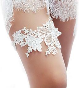 img 4 attached to Vintage Boho Bridal Ivory Lace Pearl Garter with White Jasmine Accents