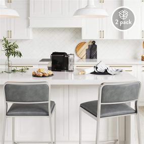 img 1 attached to 🪑 Nathan James Kira Kitchen Counter Bar Stool Set of 2, 24" with Backrest, Gray/Silver, featuring PU Leather Cushion and Metal Frame