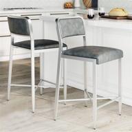 🪑 nathan james kira kitchen counter bar stool set of 2, 24" with backrest, gray/silver, featuring pu leather cushion and metal frame logo