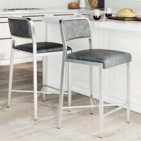 img 2 attached to 🪑 Nathan James Kira Kitchen Counter Bar Stool Set of 2, 24" with Backrest, Gray/Silver, featuring PU Leather Cushion and Metal Frame