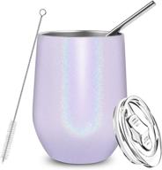 🍷 stylish and practical wine tumbler cups: 12oz insulated stainless steel glasses with lid and straw, perfect gift for women on christmas - unbreakable, ideal for coffee, cocktails, champagne, and pool parties - sister, mom, friend birthday present (1 purple) logo