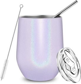 img 4 attached to 🍷 Stylish and Practical Wine Tumbler Cups: 12oz Insulated Stainless Steel Glasses with Lid and Straw, Perfect Gift for Women on Christmas - Unbreakable, Ideal for Coffee, Cocktails, Champagne, and Pool Parties - Sister, Mom, Friend Birthday Present (1 Purple)