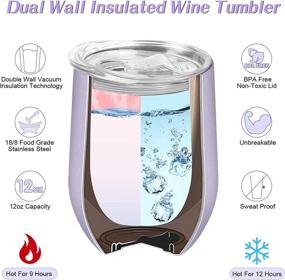 img 3 attached to 🍷 Stylish and Practical Wine Tumbler Cups: 12oz Insulated Stainless Steel Glasses with Lid and Straw, Perfect Gift for Women on Christmas - Unbreakable, Ideal for Coffee, Cocktails, Champagne, and Pool Parties - Sister, Mom, Friend Birthday Present (1 Purple)