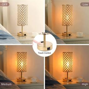 img 3 attached to 🌟 17'' Crystal Touch Control Table Lamp with USB Port & Outlet - 3 Way Dimmable Gold Bedroom Lamp - Cute Bedside Light for Kids Room - Bulb Included