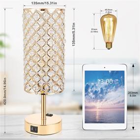 img 2 attached to 🌟 17'' Crystal Touch Control Table Lamp with USB Port & Outlet - 3 Way Dimmable Gold Bedroom Lamp - Cute Bedside Light for Kids Room - Bulb Included