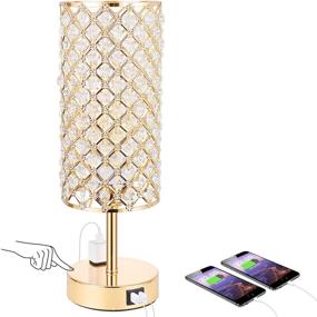 img 4 attached to 🌟 17'' Crystal Touch Control Table Lamp with USB Port & Outlet - 3 Way Dimmable Gold Bedroom Lamp - Cute Bedside Light for Kids Room - Bulb Included