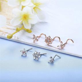 img 2 attached to 🌸 IRONBOX 6-Pack 20G Flower Nose Rings - L-Shaped Stainless Steel Nose Rings with Snowflake & Butterfly Studs for Women and Men