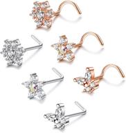 🌸 ironbox 6-pack 20g flower nose rings - l-shaped stainless steel nose rings with snowflake & butterfly studs for women and men logo