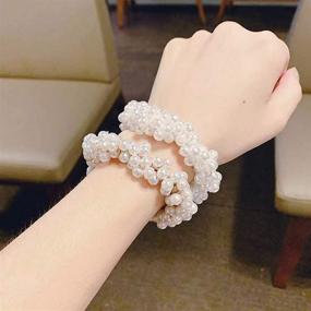 img 3 attached to 💎 Stylish Korean Hair Accessories: 3Pcs Beaded Elastic Hair Ties for Women and Girls with Pearls Hair Bands Rope