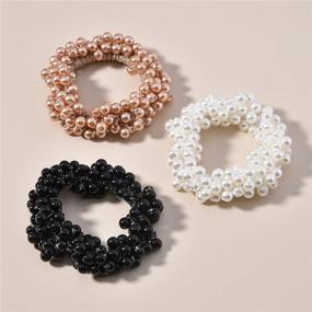 img 2 attached to 💎 Stylish Korean Hair Accessories: 3Pcs Beaded Elastic Hair Ties for Women and Girls with Pearls Hair Bands Rope