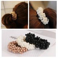 💎 stylish korean hair accessories: 3pcs beaded elastic hair ties for women and girls with pearls hair bands rope logo