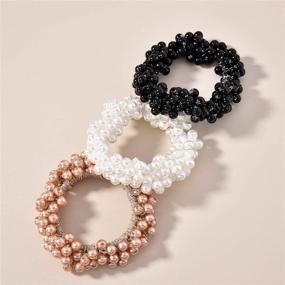 img 1 attached to 💎 Stylish Korean Hair Accessories: 3Pcs Beaded Elastic Hair Ties for Women and Girls with Pearls Hair Bands Rope